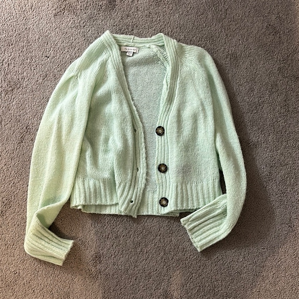 Topshop Green Cropped Cardigan Sweater